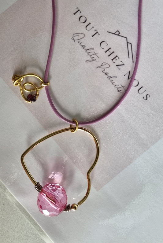 COLLANA CUORE E CHICCO ROSA